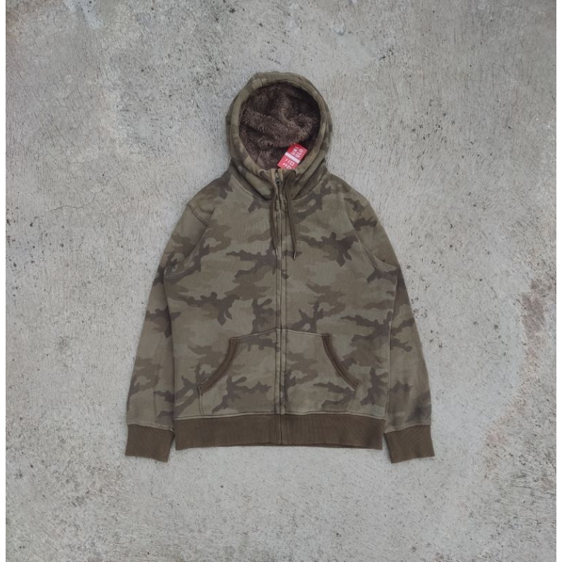 Hoodie Uniqlo Sherpa Camo Army