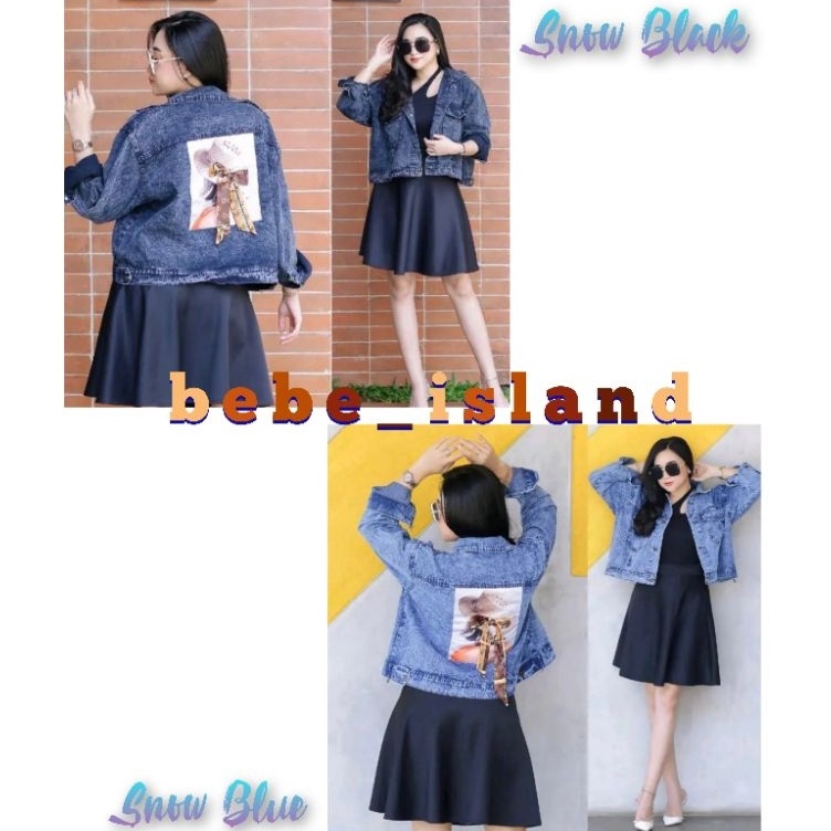 Terbaru CodeB6n1M JAKET JEANS CROP BAN TIDAK RAWIS MOTIF PITA BELAKANG