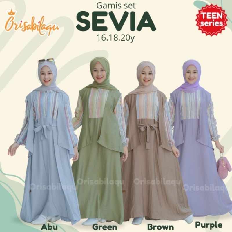 Gamis katun + outer + pashmina anak perempuan remaja / dewasa sevia sabiila