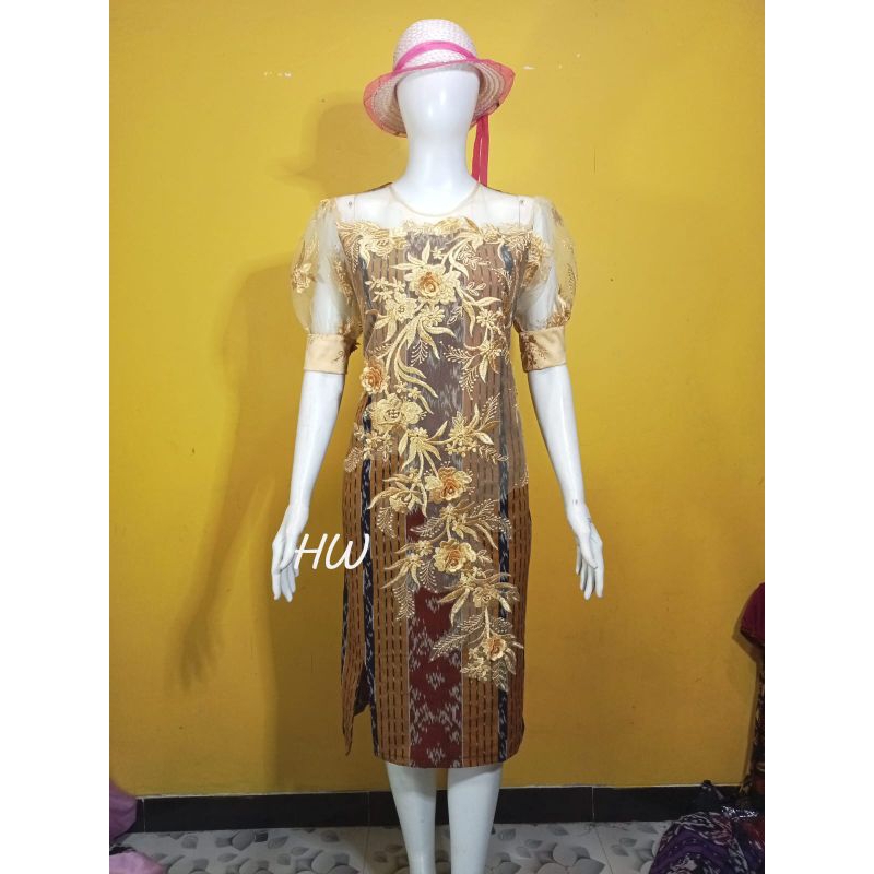 DRESS TENUN MIK BROKAT KUNING