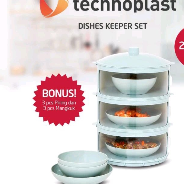 Tudung Saji Susun Technoplast Dishes Keeper Bahan Tebal Kuat BPA Free Warna Tosca Dusdusan