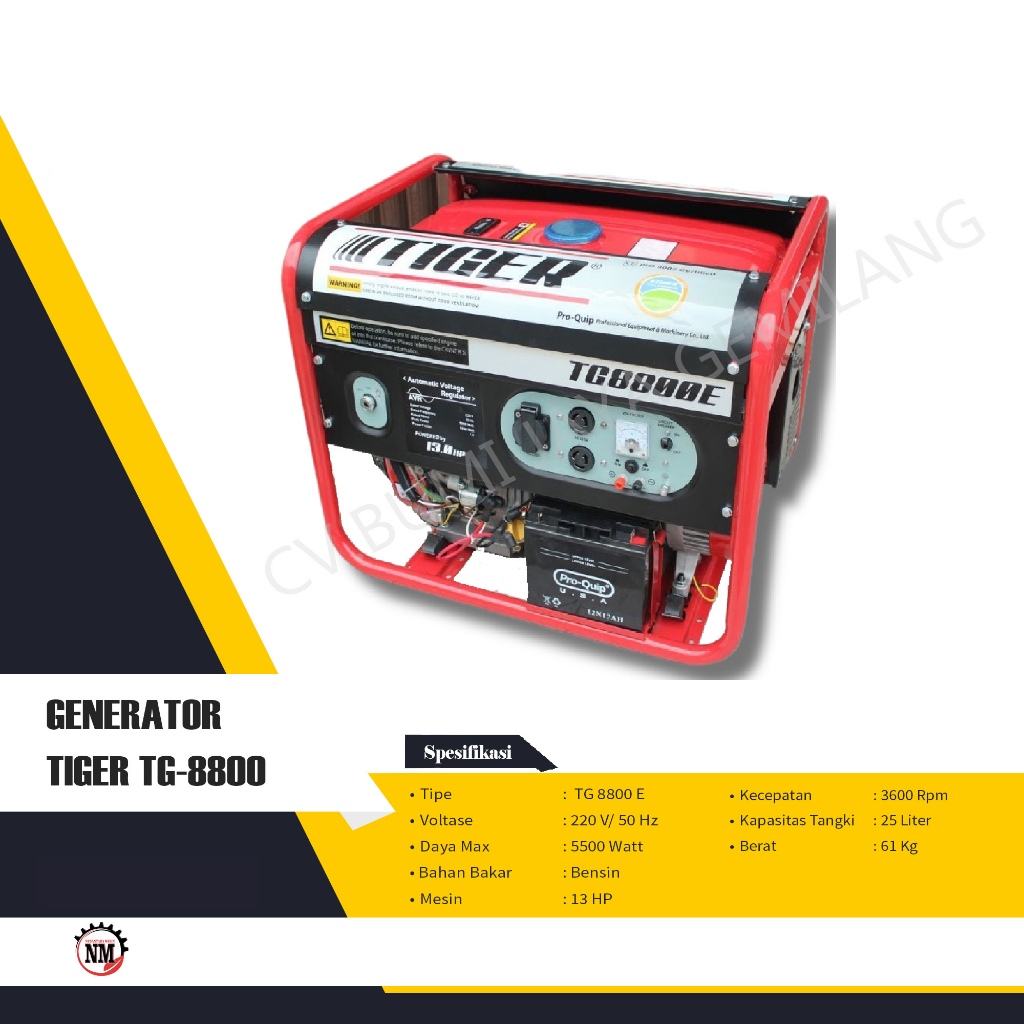 MESIN GENSET / GENERATOR 5500 WATT TIGER TG 8800E - 5500 WATT