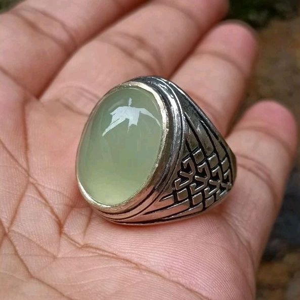 Cincin pria Batu akik apple Green Batu raja original