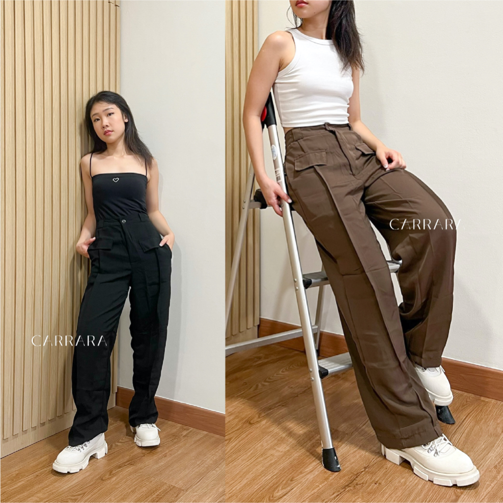 CARRARA Lisa HW Pants | Celana Wanita High Waist | Celana Kargo Wanita | Cargo Pants