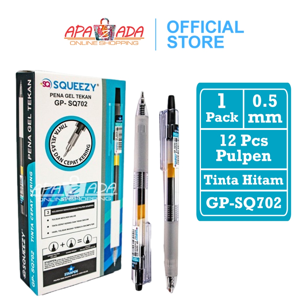 

Apazada Pulpen Gel 0.5mm Tinta Hitam [1 Pack - 12 Pcs Pulpen] / Pena Plus / Ink Pen GP-SQ702
