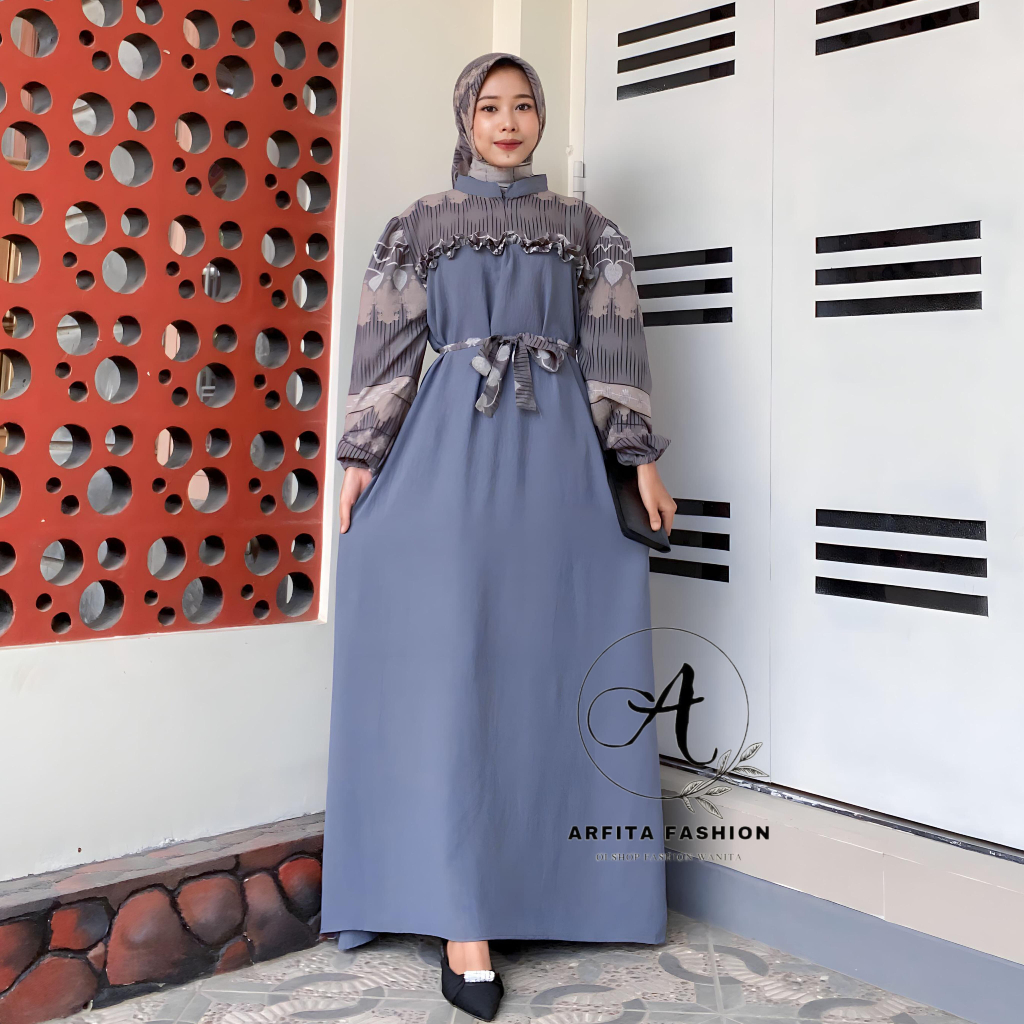 Gamis Crinkle Motif Set Hijab Busui Friendly