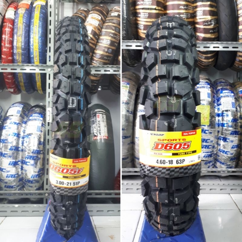 Ban DUNLOP D605 Paket 3.00 Rim 21 dan 4.60 Rim 18 Ban Dual Purpose Motor Custom Off Road Cross Trail