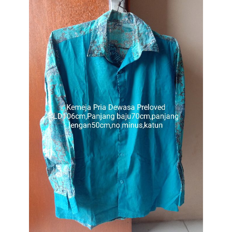 Kemeja Pria Preloved/Kemeja Bekas Biru Batik/Kemeja Batik Pria Dewasa Formal/Kemeja Kerja/Kemeja Kon