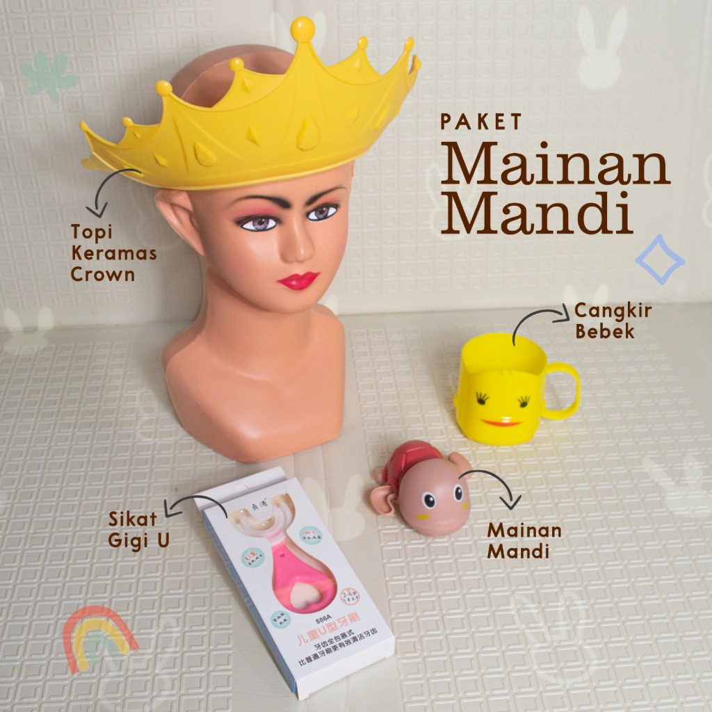 Paket mainan mandi sikat gigi U SIKAT GIGI silikon bayi anak Topi Keramas Bayi Anak Crown Baby Showe