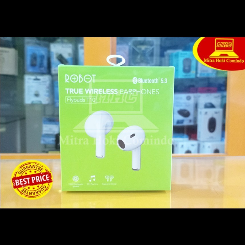 HEADSET EARPHONE TWS ROBOT T10 WHITE WIRELESS BLUETOOTH