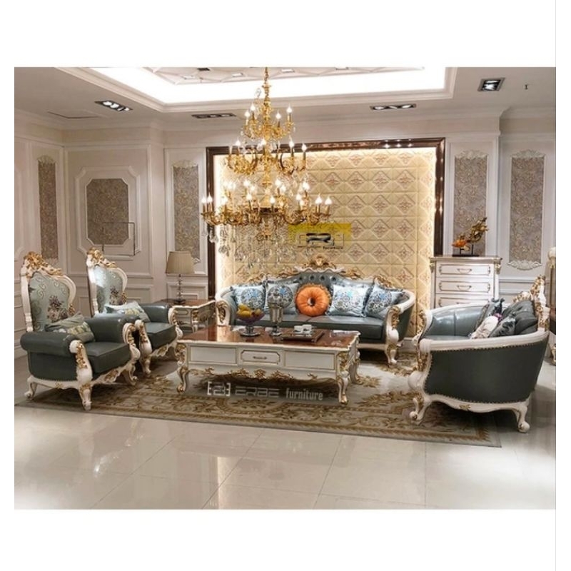 kursi sofa tamu modern mewah cat duco/gold emas bahan kayu jati/mahony formasi 3211+meja+meja pojok -- free ongkir pulau jawa