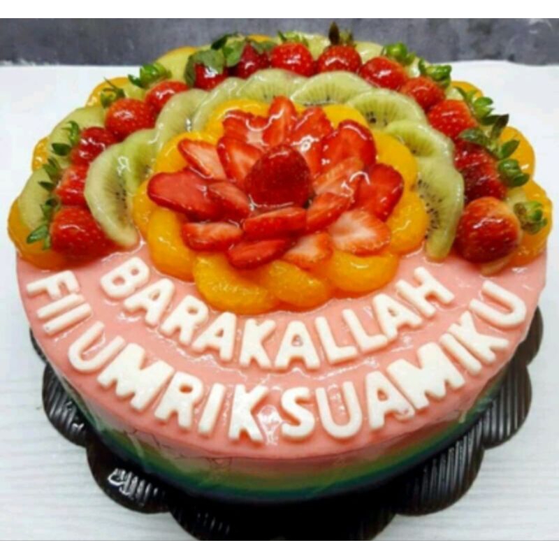 

puding ulang tahun rainbow buah segar