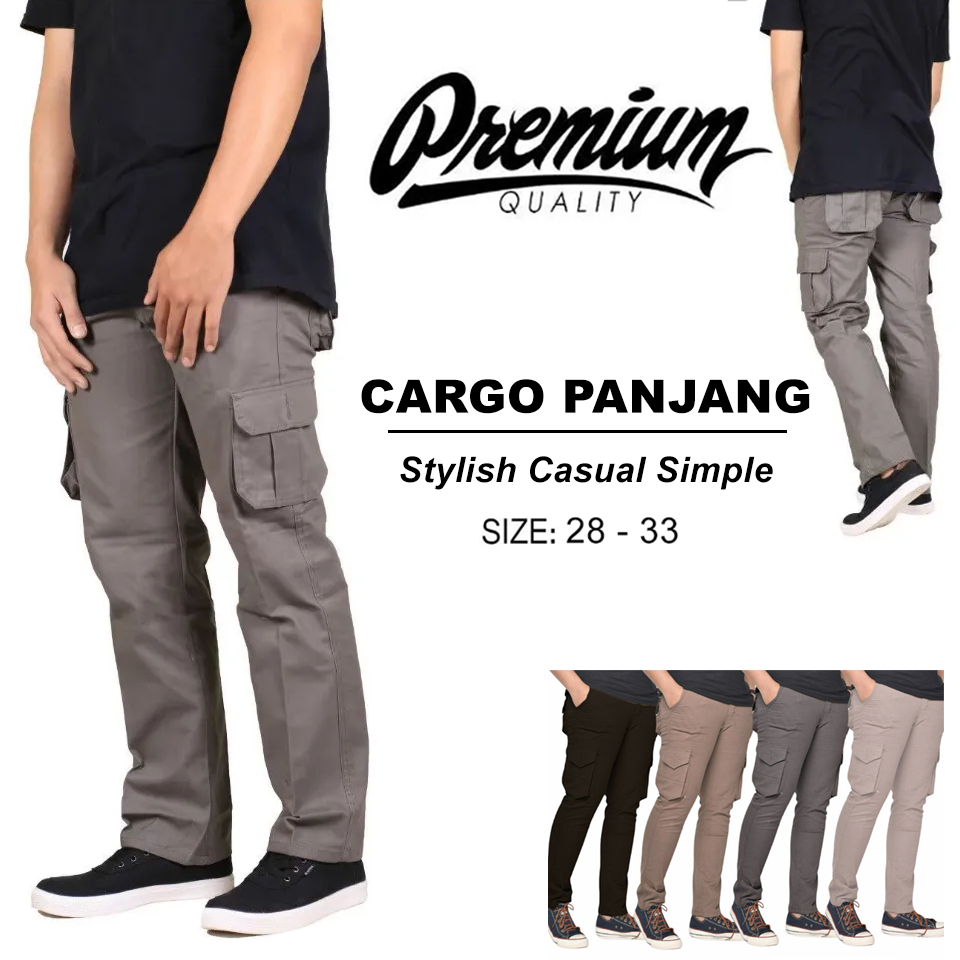 CELANA Cargo panjang pria Gunung PDL  Banyak Kantong Kaki Lebar Hijau Army - L Bark Store