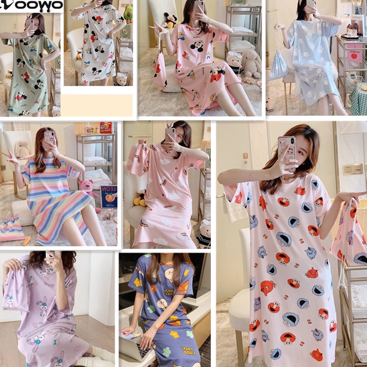 Grosir Sekarang  VOOWO Daster Import Wanita Daster Spandek Daster Lucu Motif Korea Baju Tidur Gaun W