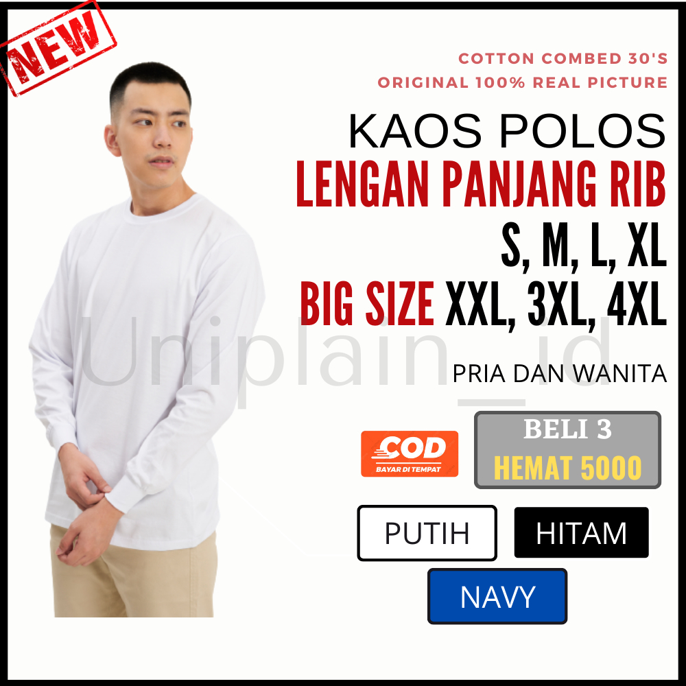 Kaos Lengan Panjang Pria Wanita Rib Cotton Combed 30s Overisized T shirt Oversize Ukuran S M L XL XX
