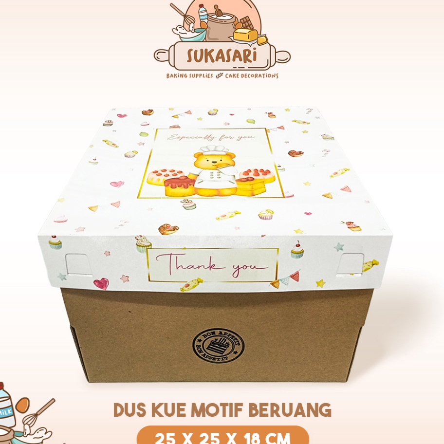 

Koleksi eksklusif untuk Anda yang istimewa Sukasari Dus Kue Tinggi Motif Bear Cake Box Beruang Corrugated Box Tart Dus Cake Bon Appetit