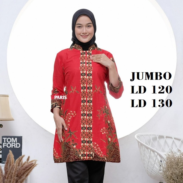 TUNIK BATIK KEKINIAN 2024 BAJU-KANTOR WANITA MODEL TERBARU RESLETING DEPAN UKURAN JUMBO LD 120 LD 13