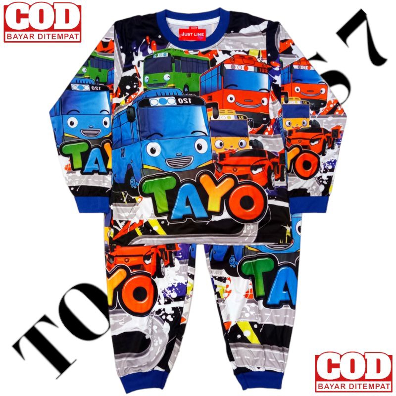 SETELAN LENGAN PANJANG ANAK ANAK KARAKTER KARTUN BUS TAYO NEW TERLARIS / BAJU SETELAN LENGAN PANJANG