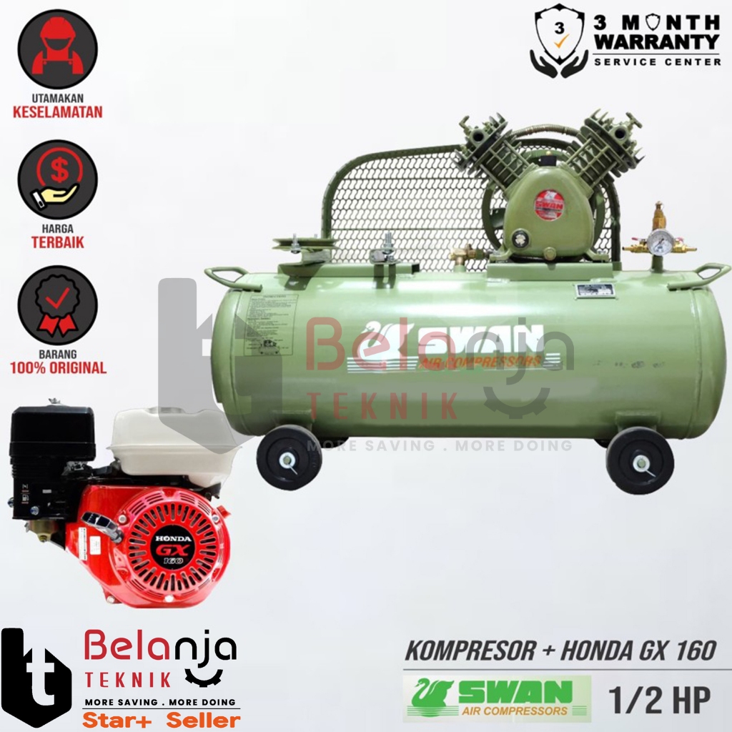 Swan Mesin Kompresor Angin 0.5 Hp Honda Gx 160 5.5 Hp Air Compressor