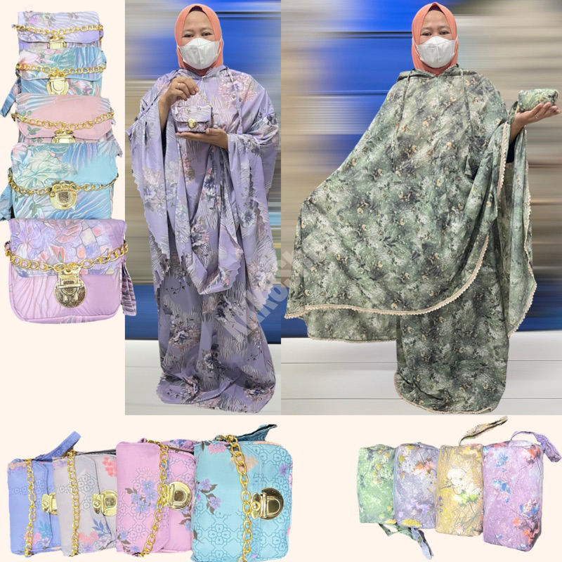 Mukena Dewasa Super Jumbo Mini Pouch  2 in 1 Travel Parasut Premium Korea Laser Cut / Renda Cantik A