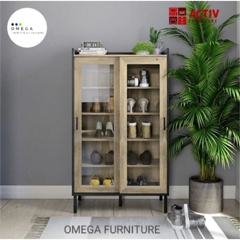 ACTIV Lemari Sepatu Kaca 2 Pintu Industrial Style  [AUSTIN LS 80]