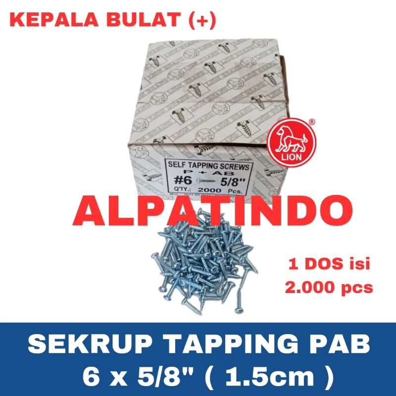 Sekrup Tapping PAB 6 x 5/8 MOON LION / Sekrup Kepala Bulat PH 1.5 cm / Sekrup Philip