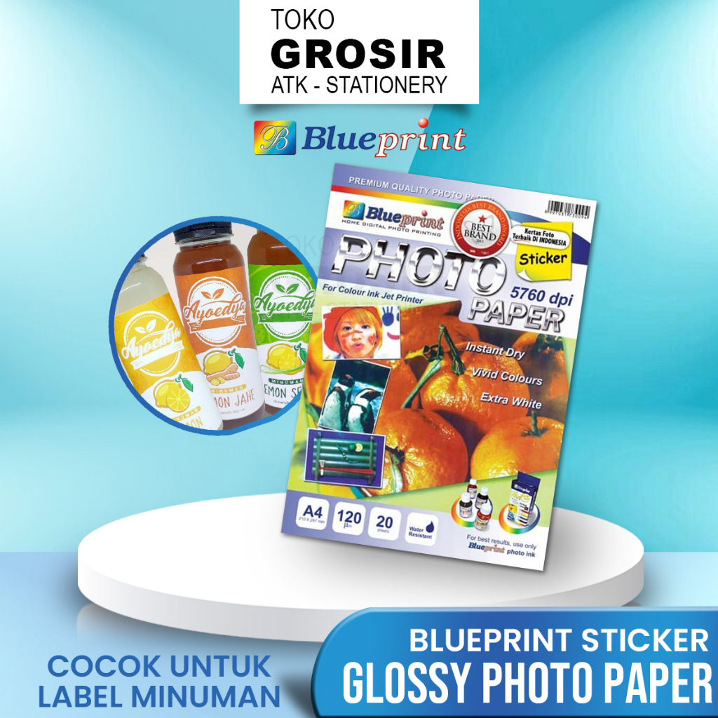 

Kertas Stiker Glossy / Sticker Glossy Photo Paper BLUEPRINT A4 120 gsm (JERUK)