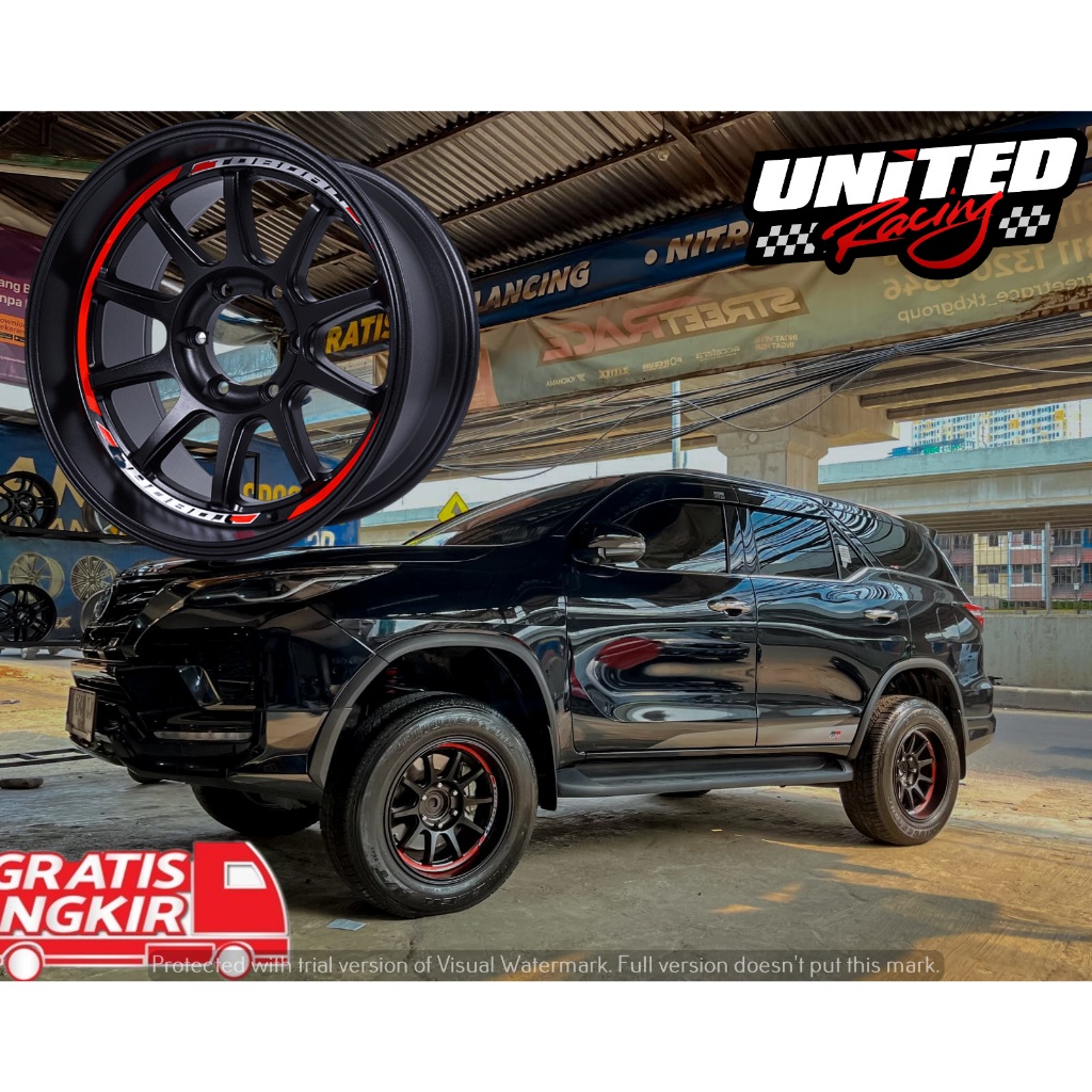 VELG MOBIL RALLY LOOK RING 18 HSR TOBOALI R18 LEBAR 9,5 ET0 FULL BLACK VELK HITAM FORTUNER