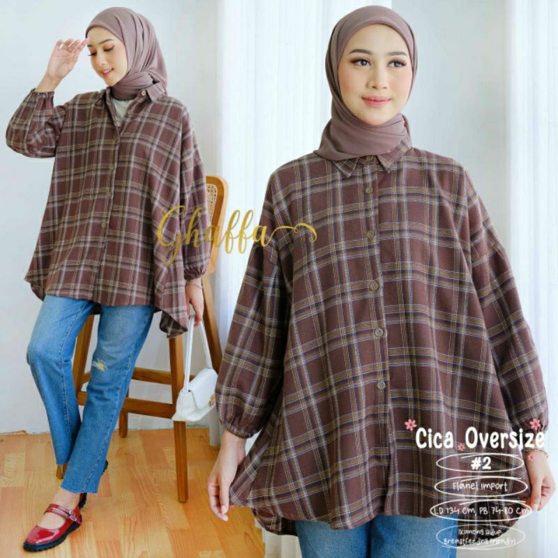 CICA #2 OVERSIZE ORI GHAFFA THE LABEL || Atasan Tunik Wanita Kemeja Flanel Jumbo Kekinian