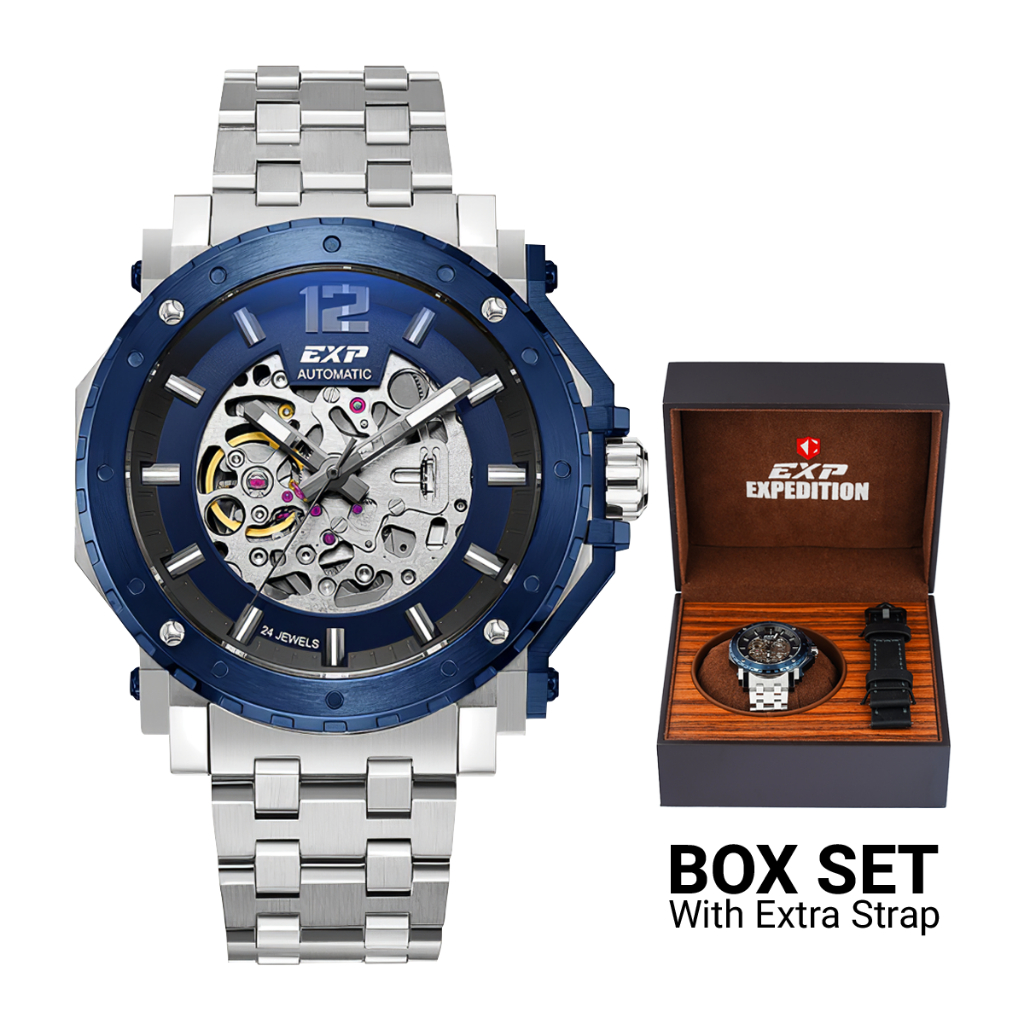 Jam Tangan Pria Expedition Exp Chronograph EX 6402 MABTUBU Blue Dial Silver Stainless Steel Strap