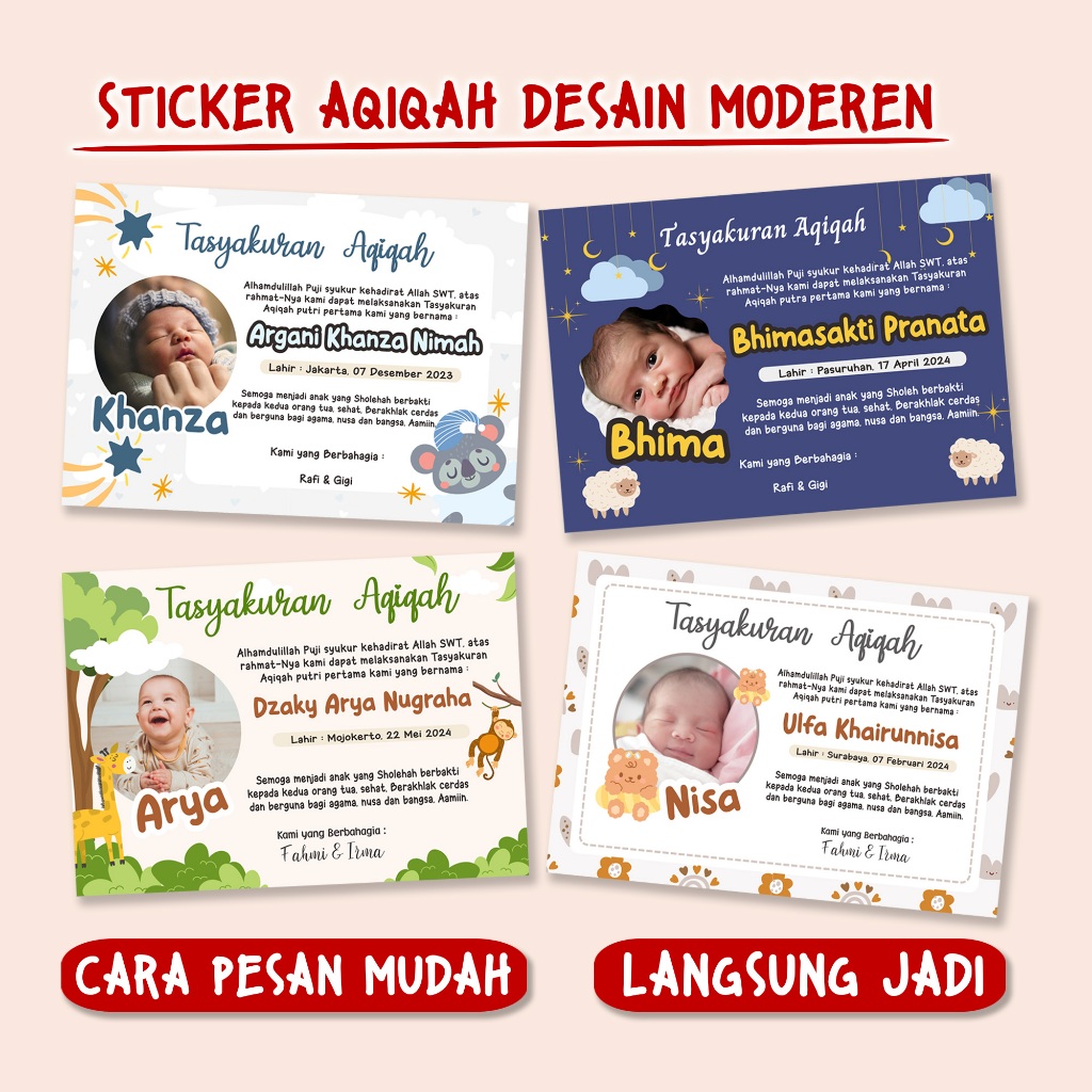 

Stiker Aqiqah Bayi, Sticker Tasyakuran AQIQAH/KELAHIRAN/TEDAK SITEN. DLL BAHAN STIKER