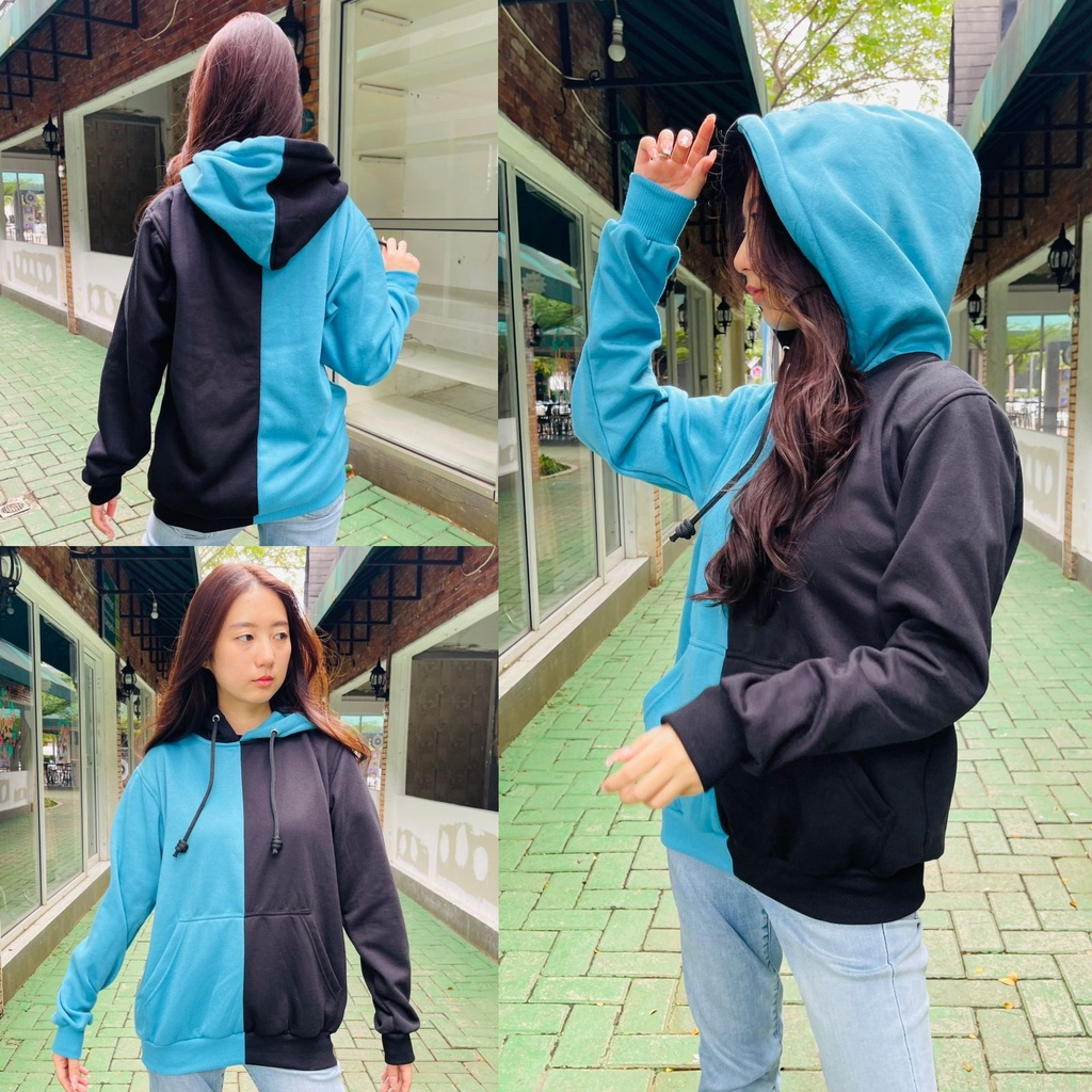 Kudou x Metro Hoodie Blue Inverted Cotton Fleece Hoodie two tone blue and black Hoodie dua warna Fuj