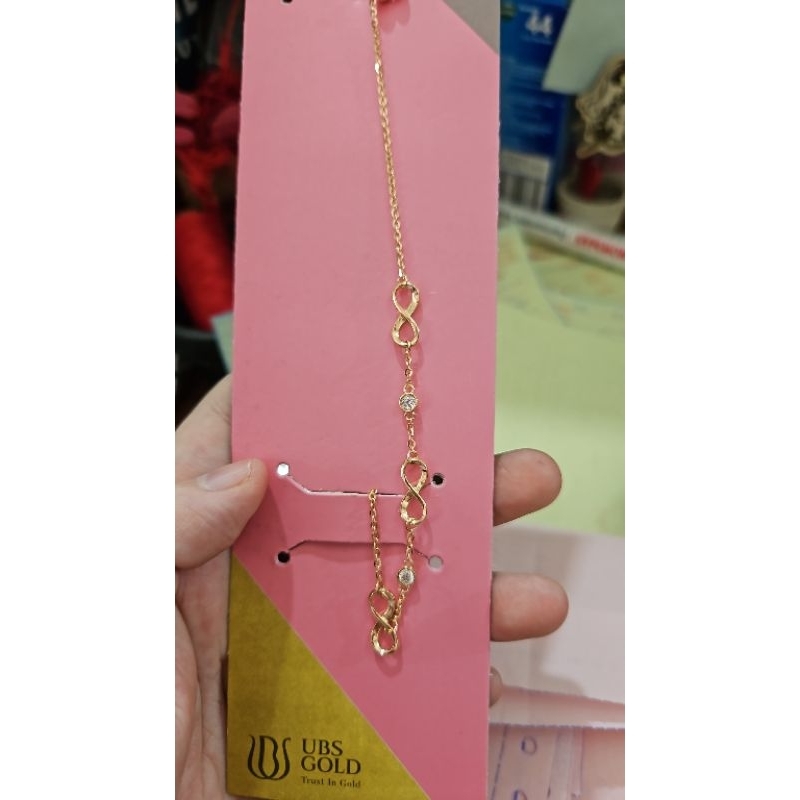 Gelang rantai tangan nori infinity permata putih emas asli 375 37,5%