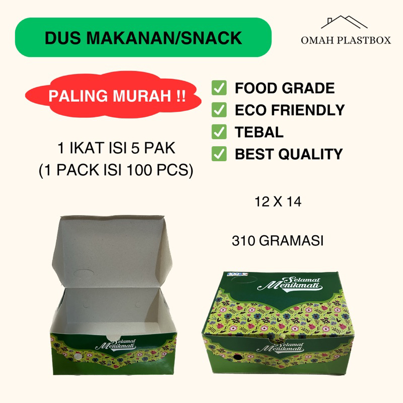 

Dus Snack Motif GS Hijau 12x14 - Box Makanan Acara isi 50 Pcs