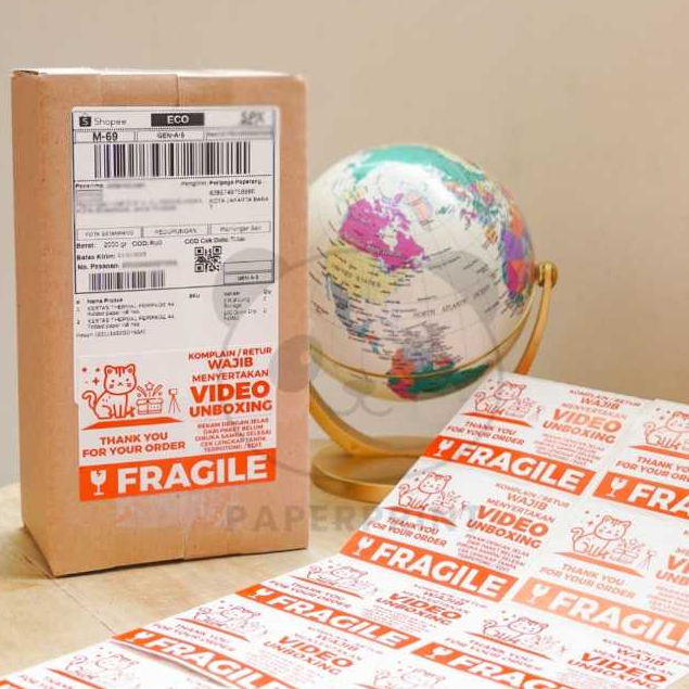 STICKER FRAGILE UNBOXING Paket KUCING LANDSCAPE CUSTOM LABEL