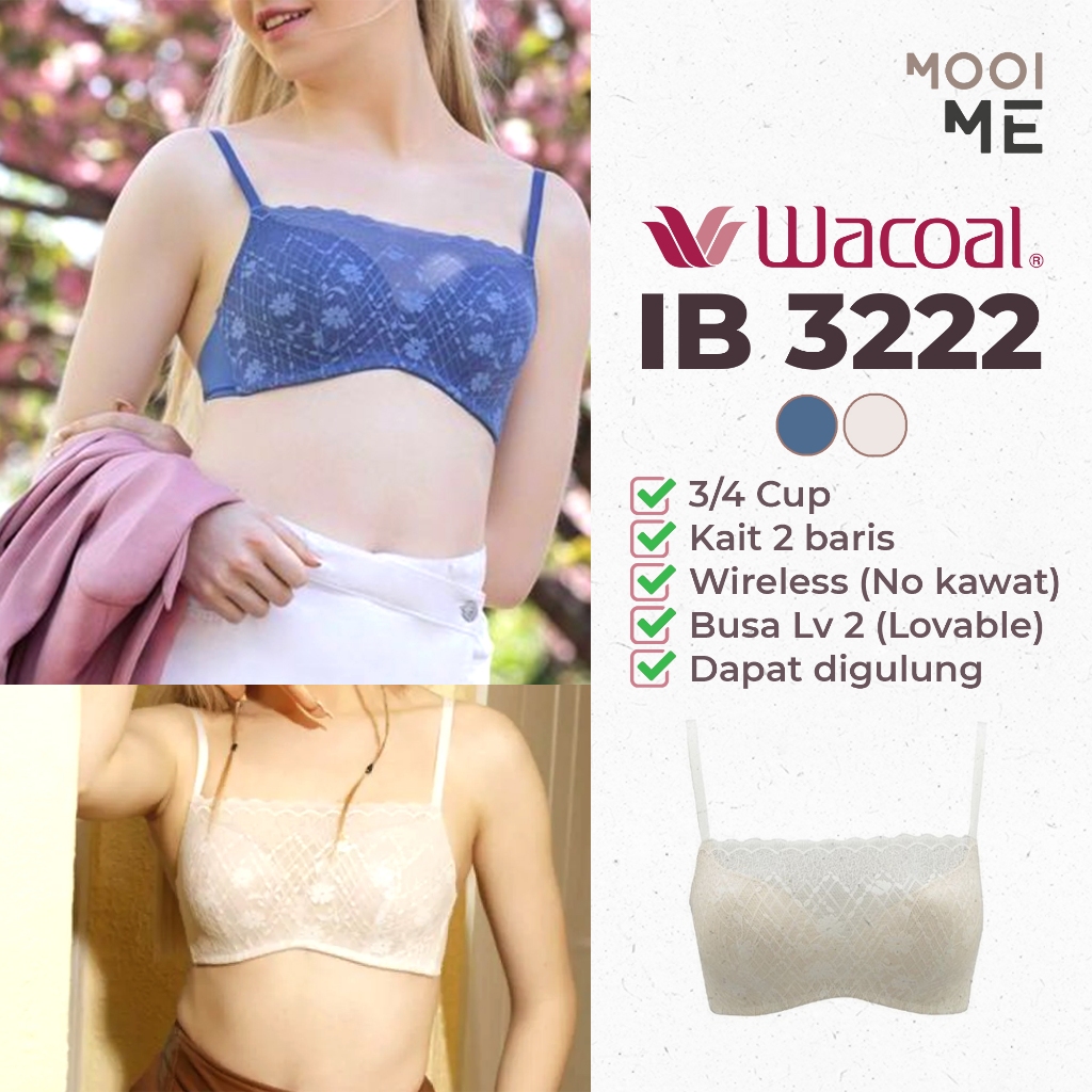 Wacoal Mood IB 3222 Travel Bra 3/4 Cup Wireless (Tanpa Kawat) Busa Sedang Renda (Lace) Lv 2 Lovable