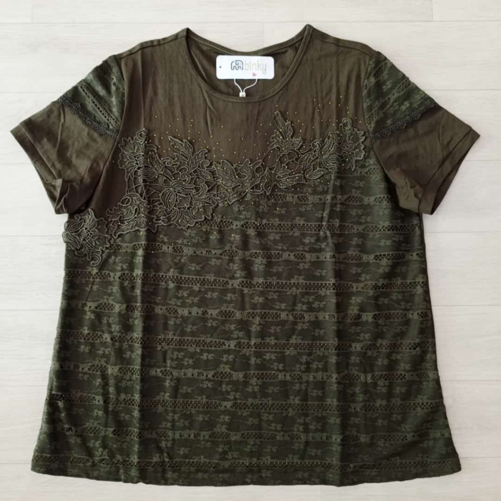 Blus wanita brukat hijau army Deyna army green size 3XL big size blouse