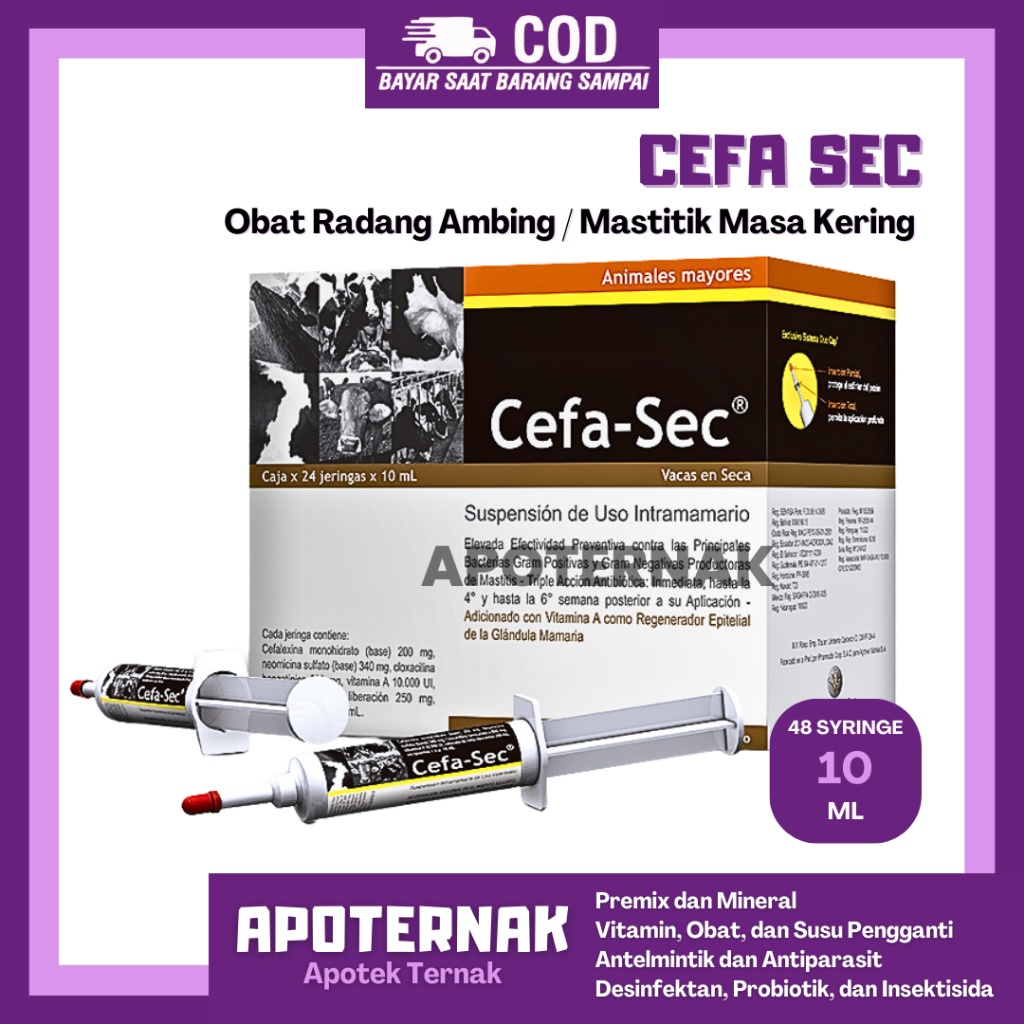 CEFA SEC 48 Syringe 10 ml - CEFA-SEC Obat Mastitis Sapi Masa Kering ( Depolac Cloxa Ben Dry ) - Obat