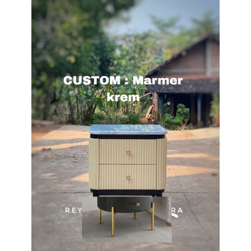 NAKAS MINIMALIS MARMER KREM KAKI BESI