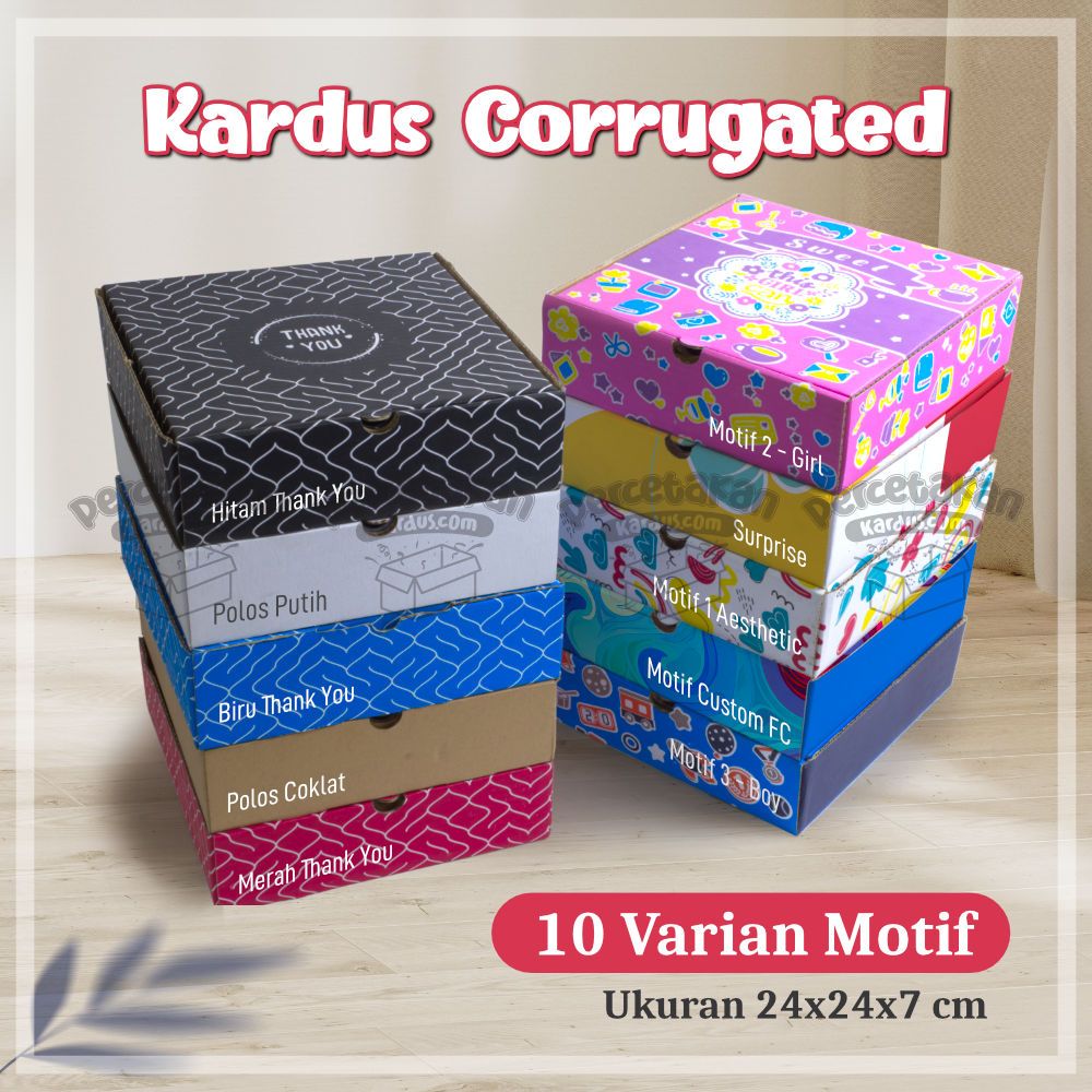 

Kardus Corrugated 24x24x7 CM | Kotak Hampers | Die Cut | Kotak Karton | Box Packing Souvenir Pizza l