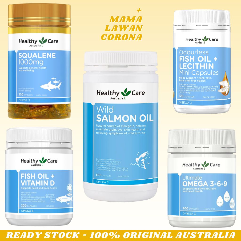 HEALTHY CARE Squalene 1000mg 200 Capsules Wild Krill 1000 mg 60  Omega 369 3 6 9 Salmon 500 Kapsul F