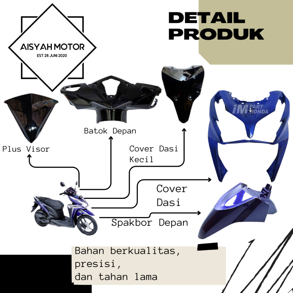 Cover Bodi Bagian Depan Honda Vario 125 FI CBS Warna Biru Tahun 2011