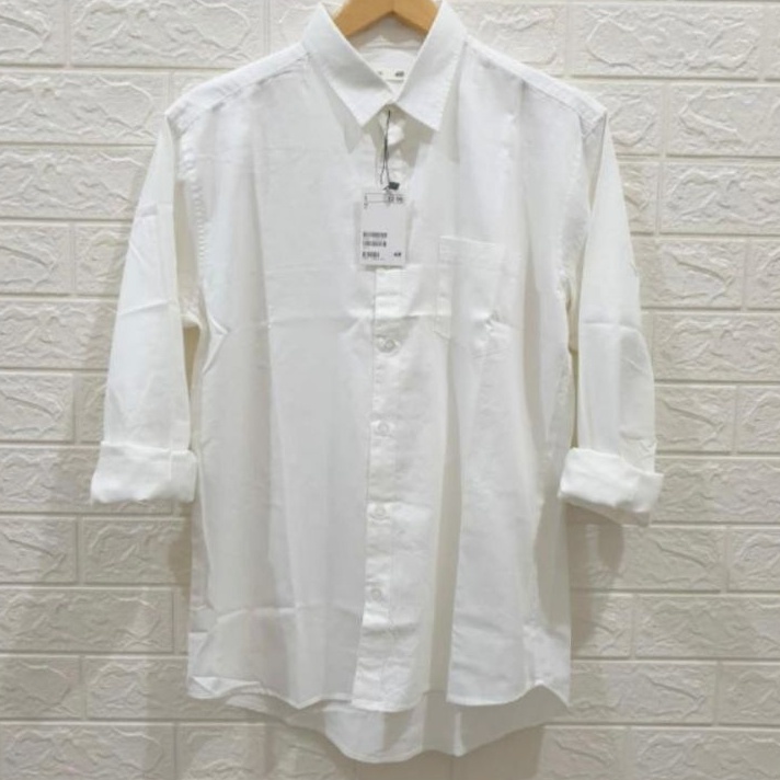 DiSkon  Kemeja Panjang HM Putih Polos  Kemeja Lengan Panjang Kerja Kemeja Kasual Polos Model Slimfit