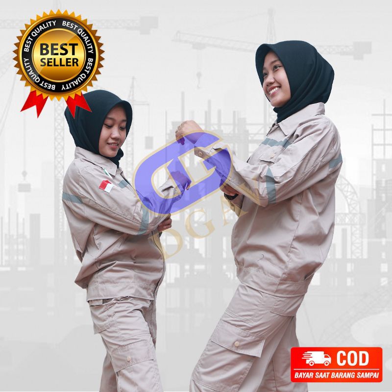 Wearpack Safety Atasan Baju Seragam Kerja  K3 Lengan Panjang Coklat Susu
