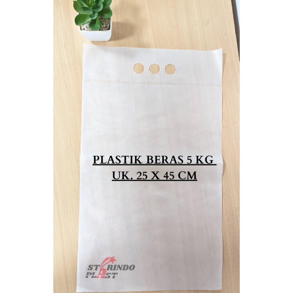 Plastik Jinjing Kemasan Beras 5kg handle plong 3 jari jenis hdpe tebal 07 micron isi 50 Pcs