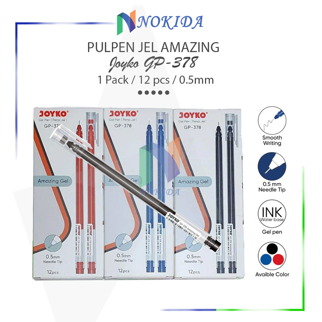 

Nokida Ballpoint Gel Joyko Amaging GP-378 [1 Pack] / Bolpen Pulpen Jel Alat Tulis Sekolah 1 Pak / Ballpoint Pena Boxy Warna Hitam