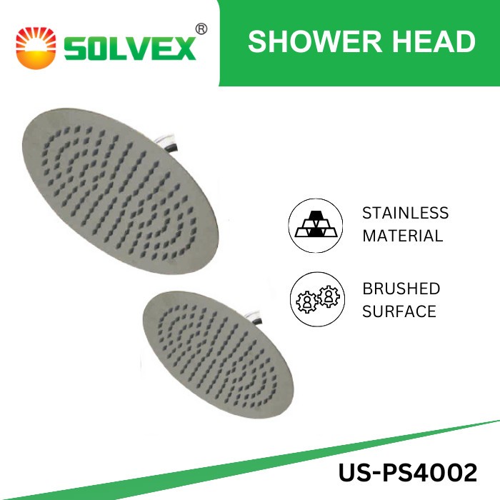 SOLVEX Kepala Wall Shower Rainfall Shower Head Stainless Bulat Abu 8-10 INCH