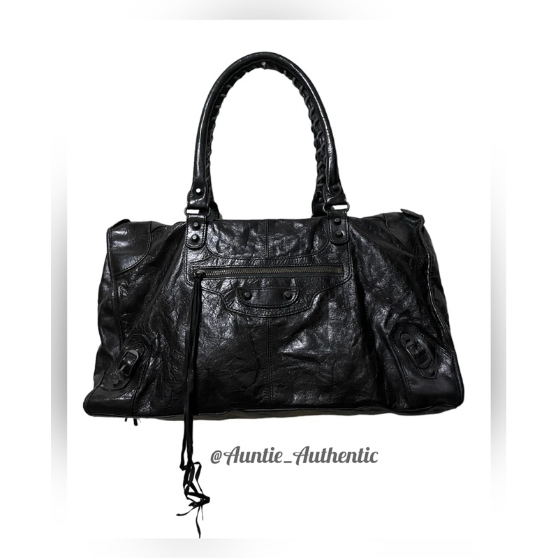 Balen totebag tas kulit hitam wanita branded preloved (Mirror)