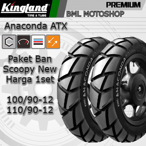 Paket Sepasang Ban Scoopy 100/90-12 dan 110/90-12 Kingland Anaconda ATX Depan Belakang Scoopy New Ri