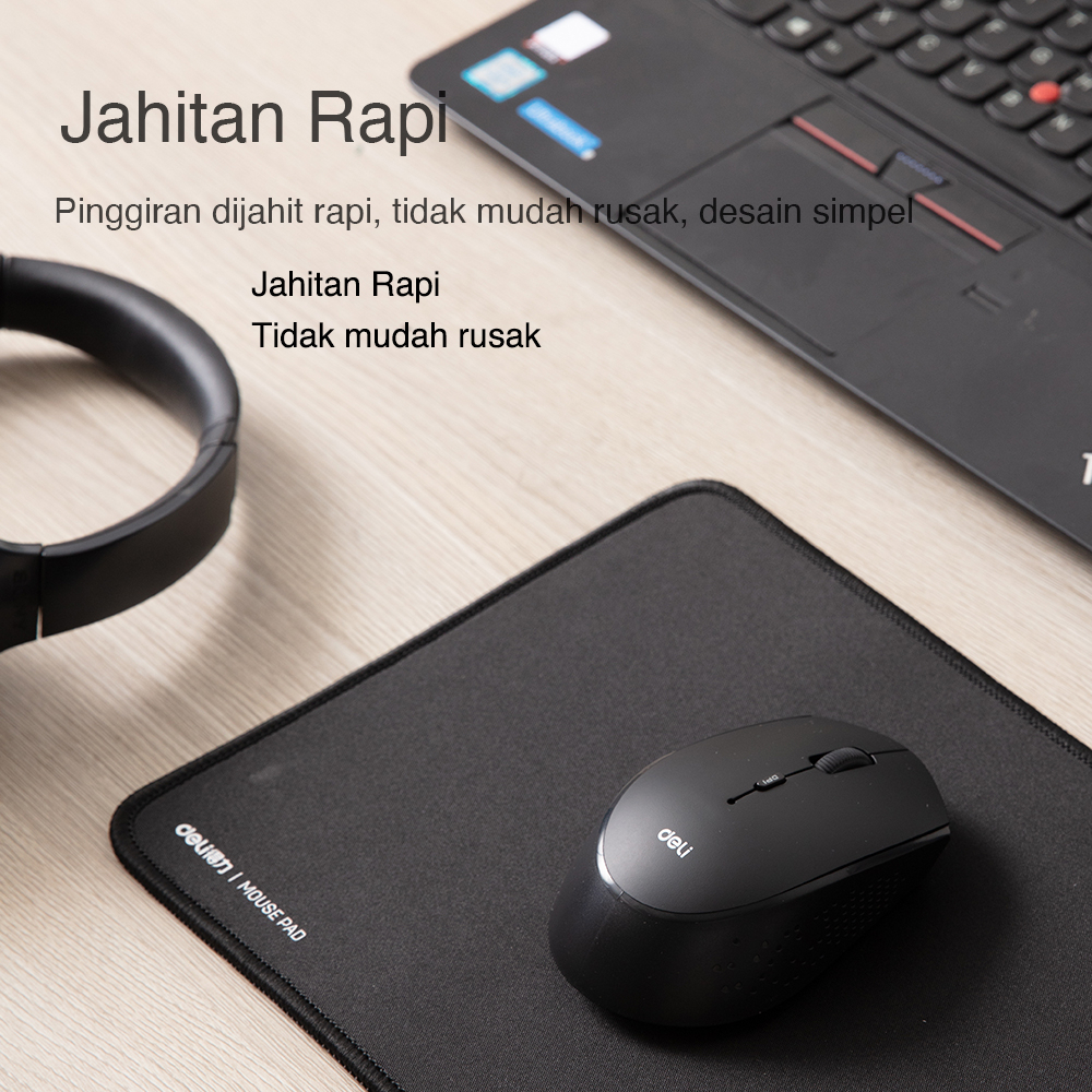 New - Deli Mouse Pad Tatakan Mouse Polos 25 x 20 cm Hitam Anti Slip 33188 ~